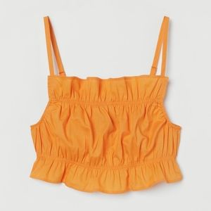 Orange Flounce-trimmed Crop Top